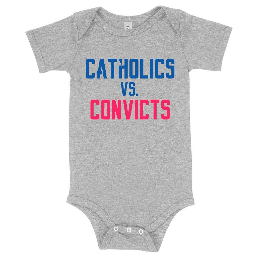 57436-27f84c.jpeg Baby Catholics vs Convicts Onesie - Football Onesies Baby Clothing Kids & Baby Color : Gray Triblend|Peach Triblend|Ice Blue Triblend
