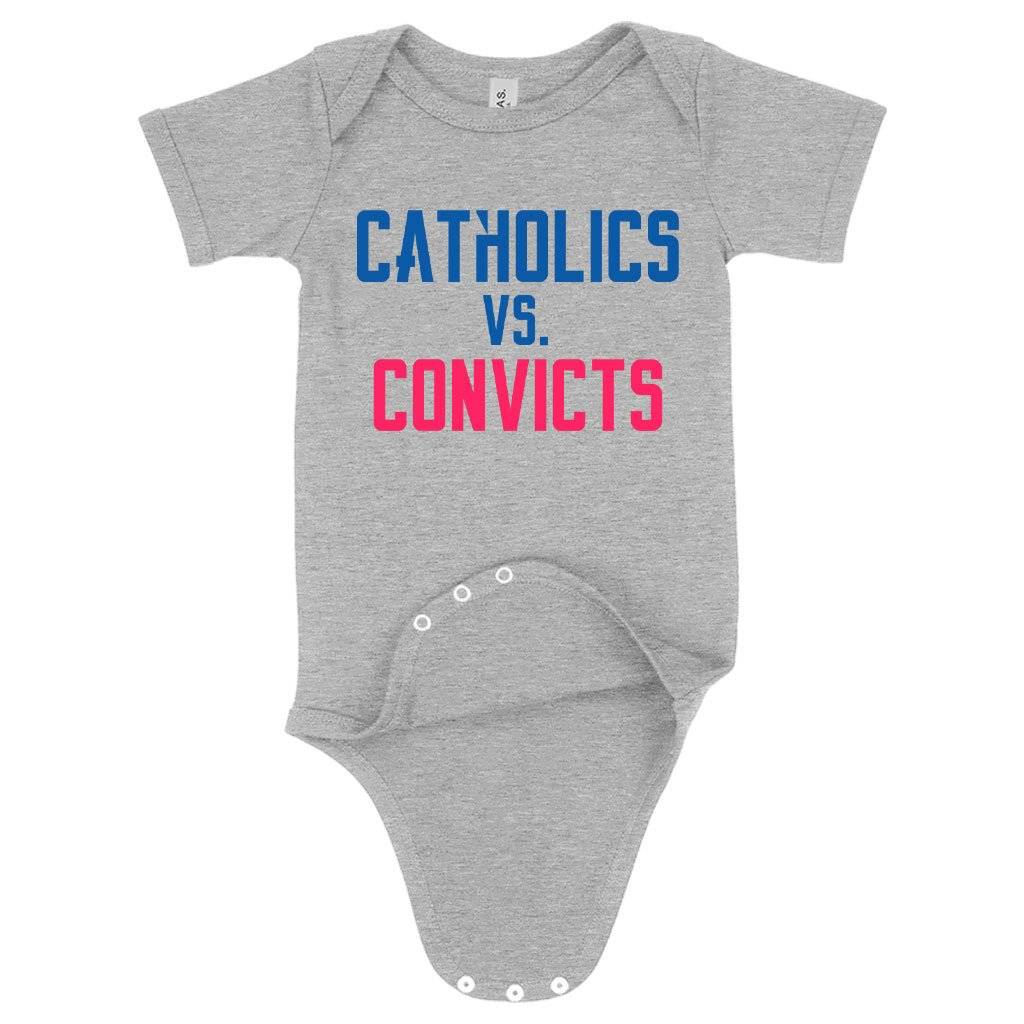 57436-e851e1.jpeg Baby Catholics vs Convicts Onesie - Football Onesies Baby Clothing Kids & Baby Color : Gray Triblend|Peach Triblend|Ice Blue Triblend