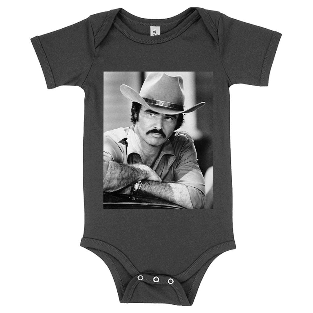 57690-1a70f2.jpeg Baby Jersey Burt Reynolds Onesie - Vintage Onesies Baby Clothing Kids & Baby Color : Asphalt|Heather Columbia Blue|White