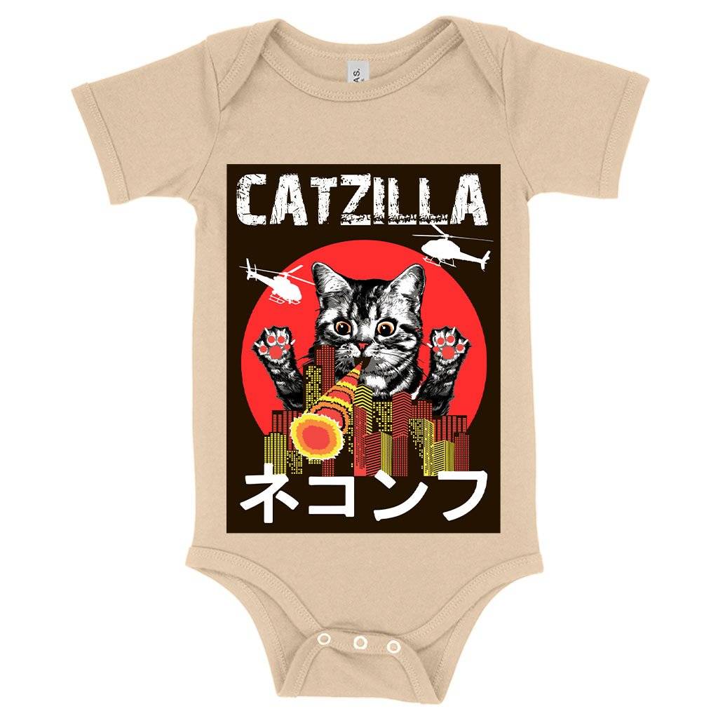 57921-5e6649.jpeg Baby Jersey Catzilla Onesie - Japanese Vintage Onesie Baby Clothing Kids & Baby Color : Heather Dust|Yellow|White
