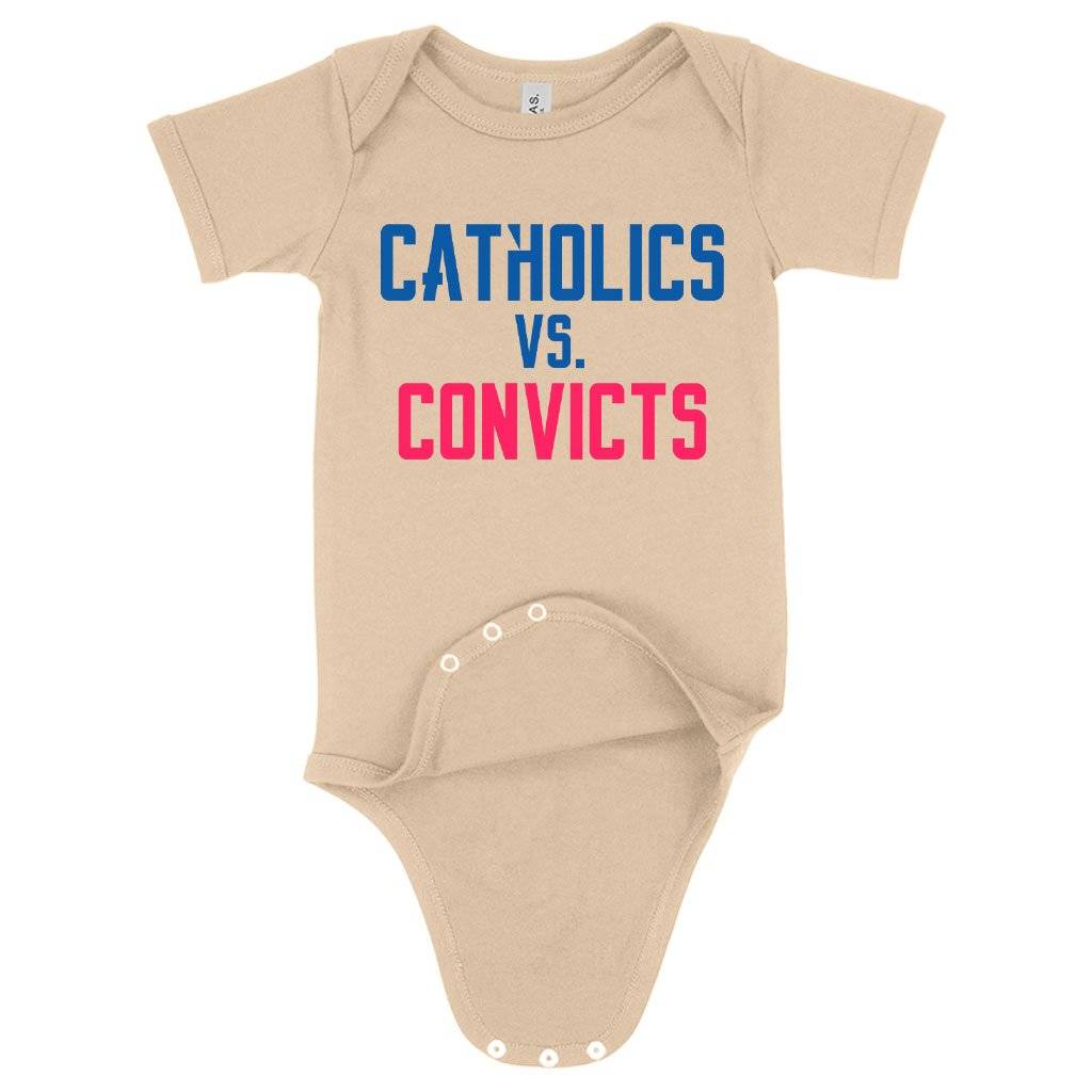 57922-ee5eaf.jpeg Baby Jersey Catholics vs Convicts Onesie - Football Onesies Baby Clothing Kids & Baby Color : White|Heather Dust|Asphalt