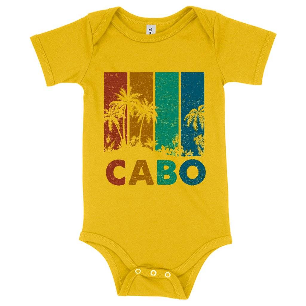 57935-78f24a.jpeg Baby Jersey Retro Cabo Onesie - Cabo San Lucas Onesies Baby Clothing Kids & Baby Color : Heather Dust|Heather Columbia Blue|Yellow