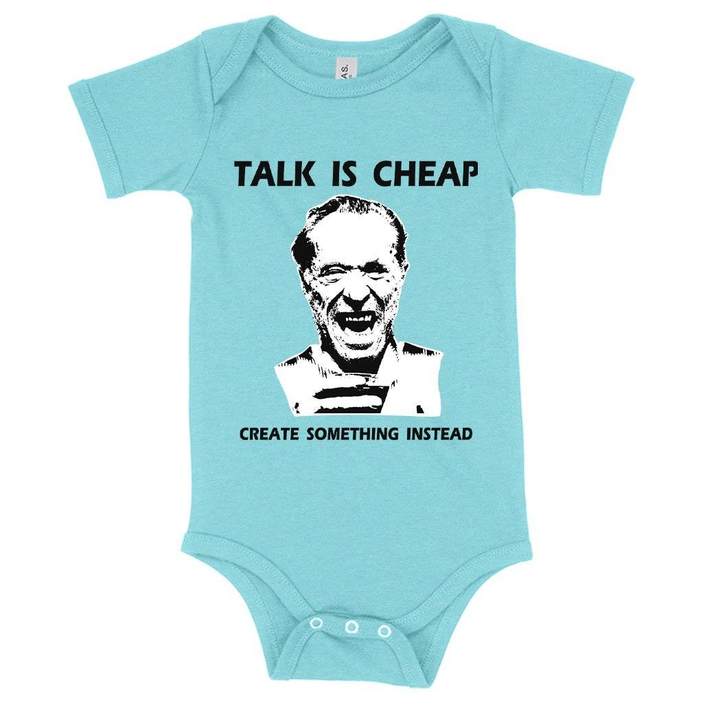 57941-e5e64a.jpeg Baby Talk Is Cheap Onesie - Charles Bukowski Onesie Baby Clothing Kids & Baby Color : Gray Triblend|Peach Triblend|Ice Blue Triblend