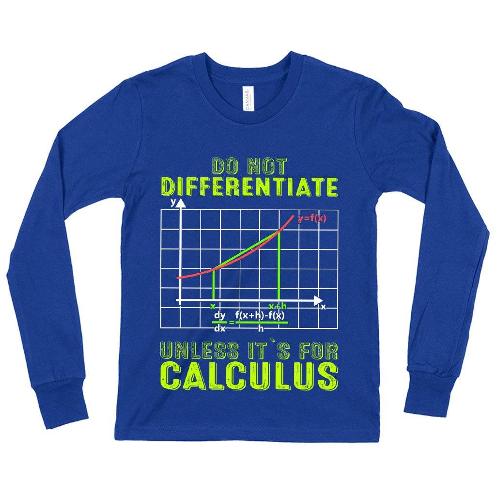58956-46f9d8.jpeg Kids' Do Not Differentiate Long Sleeve T-Shirt - Calculus T-Shirts - Math T-Shirts Kids & Baby Kids' Clothing Color : Heather Yellow Gold|True Royal Blue|White