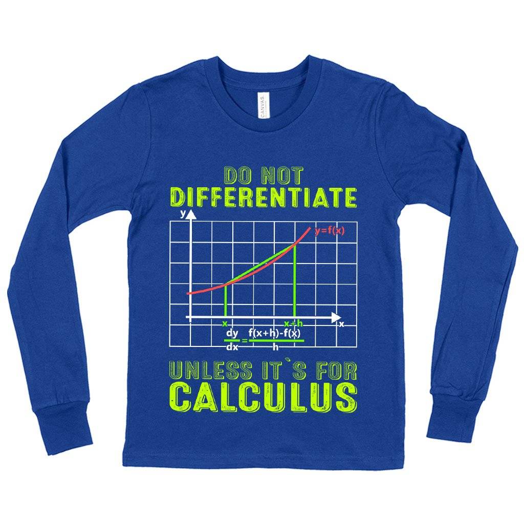 58956-d96dc6.jpeg Kids' Do Not Differentiate Long Sleeve T-Shirt - Calculus T-Shirts - Math T-Shirts Kids & Baby Kids' Clothing Color : Heather Yellow Gold|True Royal Blue|White
