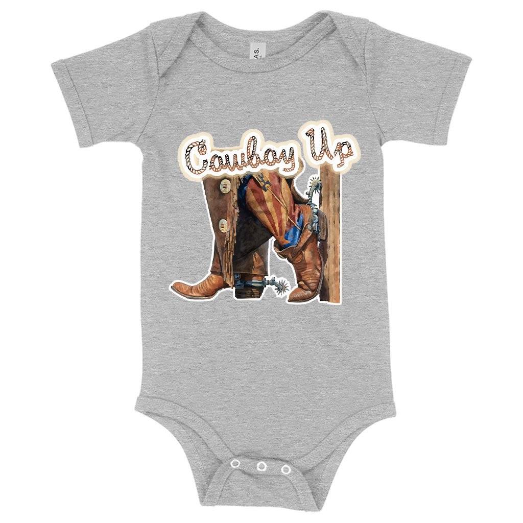 59935-c8bc8a.jpeg Baby Cowboy Up Onesie - Vintage Onesies Baby Clothing Kids & Baby Color : Gray Triblend|Peach Triblend|Ice Blue Triblend