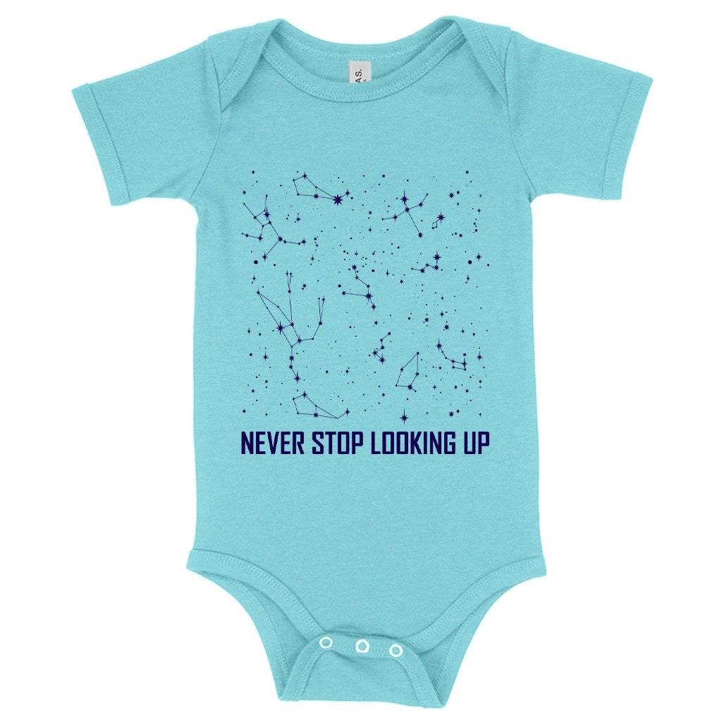 59954-3cc8ef.jpeg Baby Never Stop Looking Up Onesie - Constellation Onesie - Stars Onesie Baby Clothing Kids & Baby Color : Gray Triblend|Peach Triblend|Ice Blue Triblend