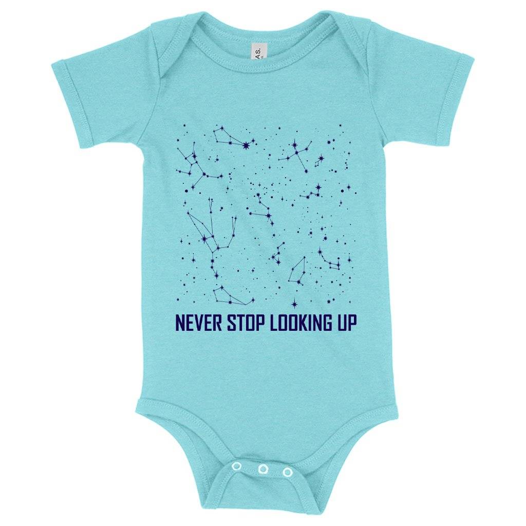 59954-aeb030.jpeg Baby Never Stop Looking Up Onesie - Constellation Onesie - Stars Onesie Baby Clothing Kids & Baby Color : Gray Triblend|Peach Triblend|Ice Blue Triblend