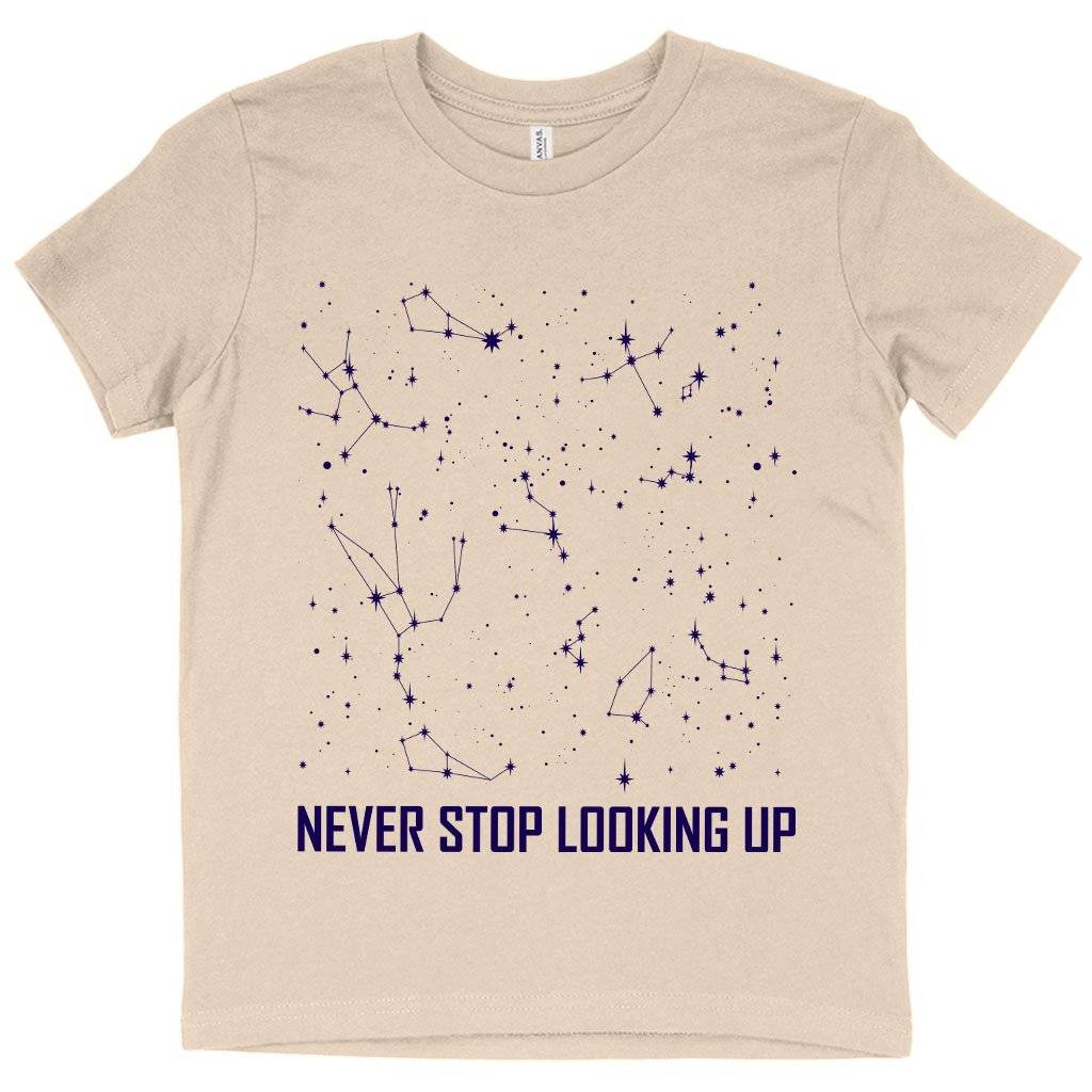 60108-015303.jpeg Kids' Never Stop Looking Up T-Shirt - Constellation T-Shirt - Stars T-Shirt Kids & Baby Kids' Clothing Color : Natural|Columbia Blue|Black