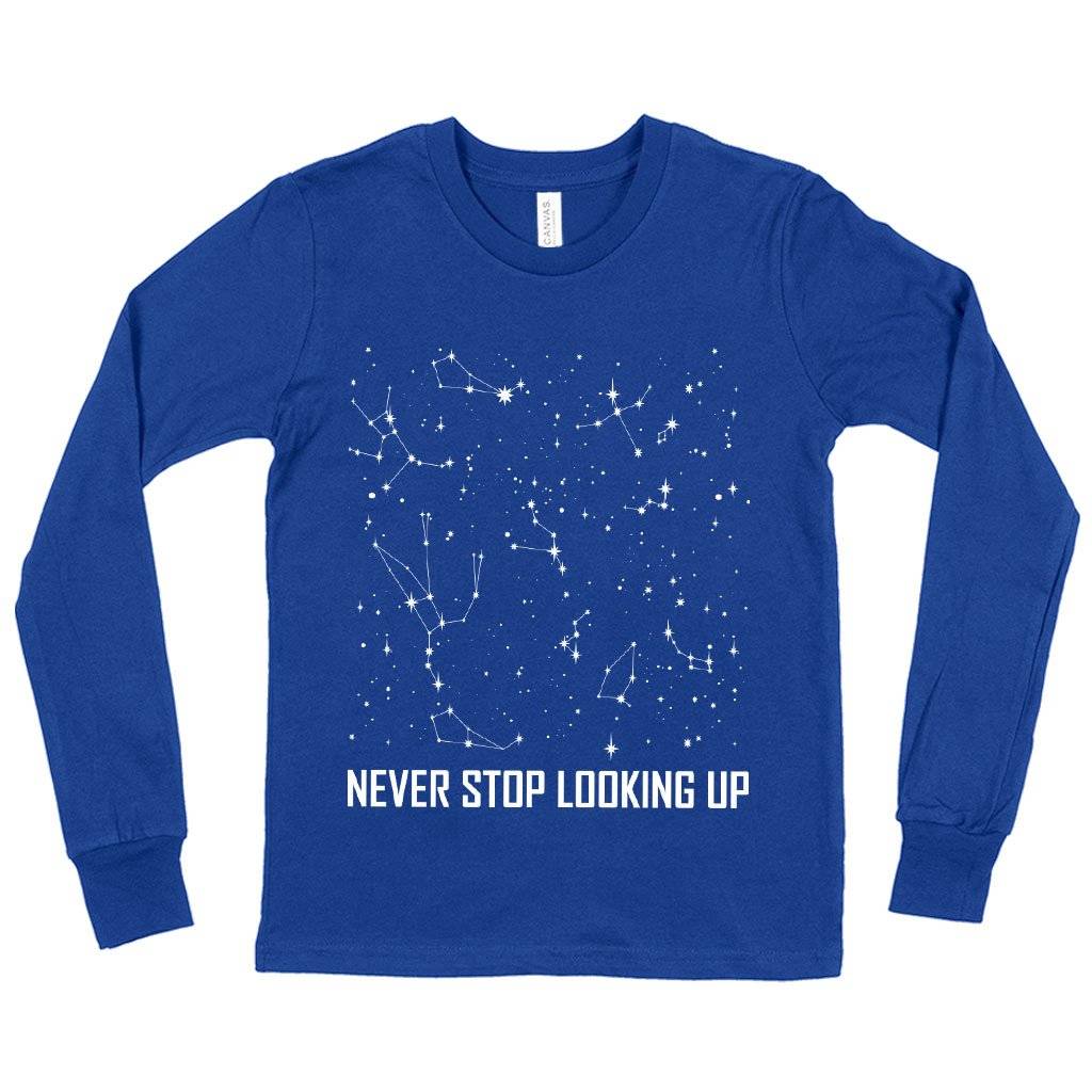 60112-1e1de1.jpeg Kids' Never Stop Looking Up Long Sleeve T-Shirt - Constellation T-Shirt - Stars T-Shirt Kids & Baby Kids' Clothing Color : True Royal Blue|Dark Gray Heather|Black