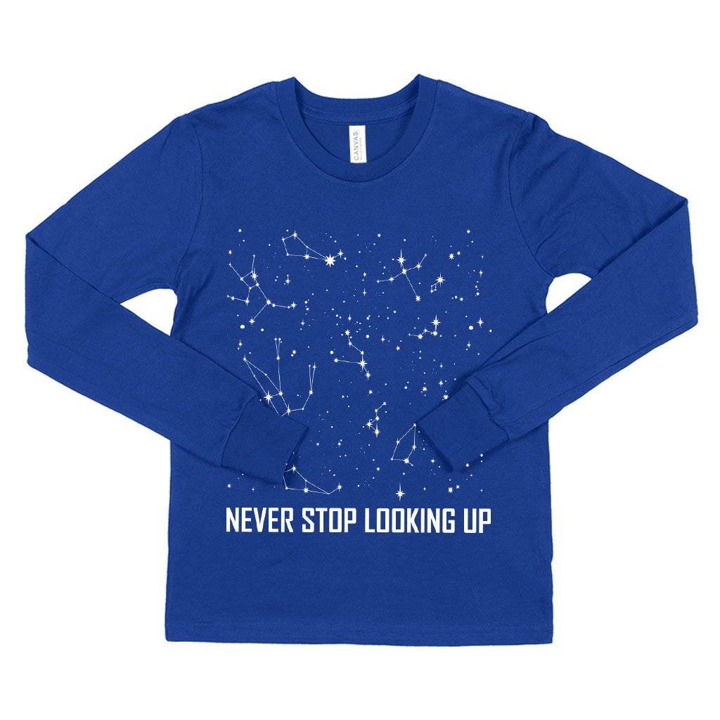 60112-2a26d5.jpeg Kids' Never Stop Looking Up Long Sleeve T-Shirt - Constellation T-Shirt - Stars T-Shirt Kids & Baby Kids' Clothing Color : True Royal Blue|Dark Gray Heather|Black