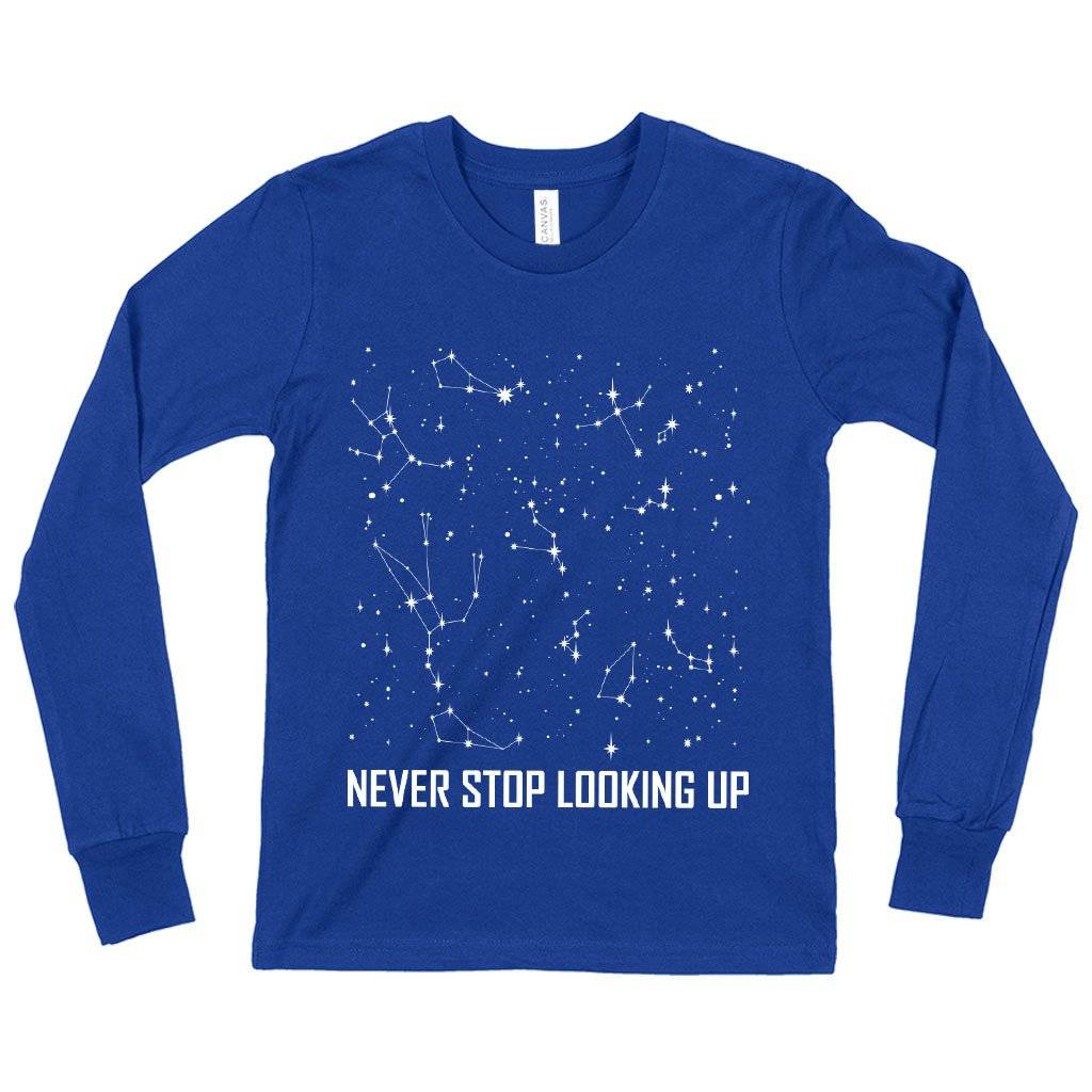 60112-762129.jpeg Kids' Never Stop Looking Up Long Sleeve T-Shirt - Constellation T-Shirt - Stars T-Shirt Kids & Baby Kids' Clothing Color : True Royal Blue|Dark Gray Heather|Black