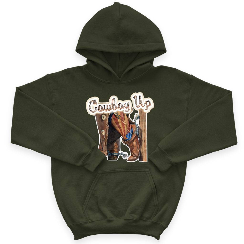 60113-66c850.jpeg Kids' Sponge Fleece Cowboy Up Hoodie - Vintage Hoodies Kids & Baby Kids' Clothing Color : Military Green|Mauve|Black