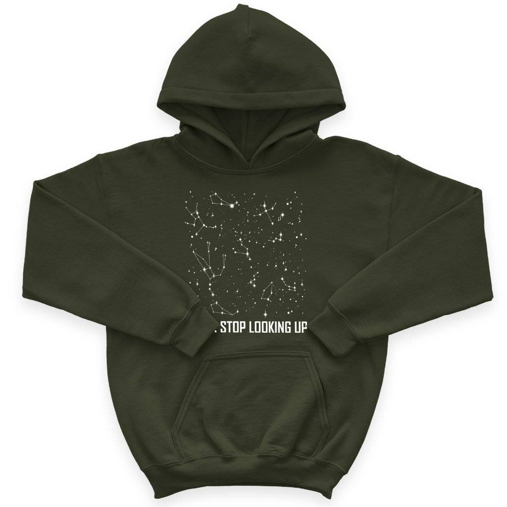 60114-07d899.jpeg Kids' Sponge Fleece Never Stop Looking Up Hoodie - Constellation Hoodie - Stars Hoodie Kids & Baby Kids' Clothing Color : Military Green|Dark Gray Heather|Black
