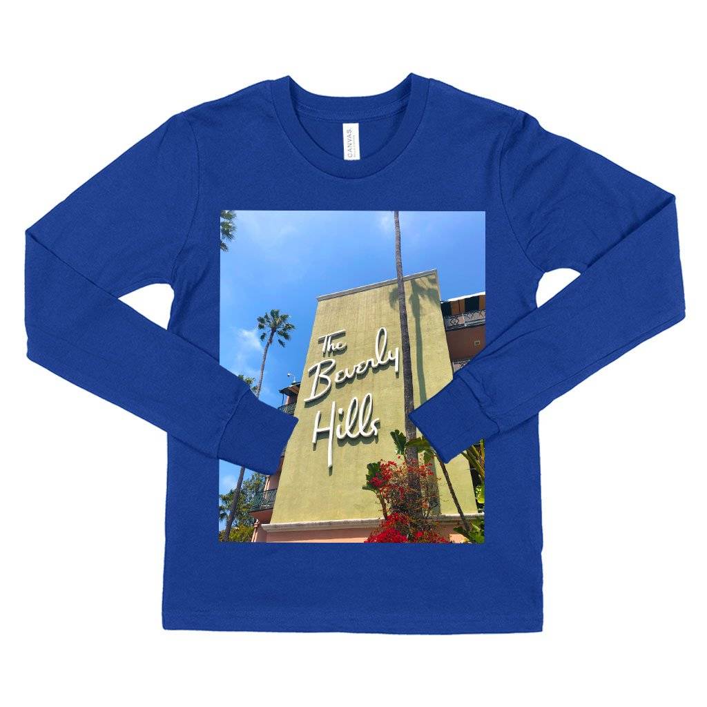 60708-e8f36d.jpeg Kids' Beverly Hills Long Sleeve T-Shirt - 90210 T-Shirt Kids & Baby Kids' Clothing Color : True Royal Blue|Heather Yellow Gold|White