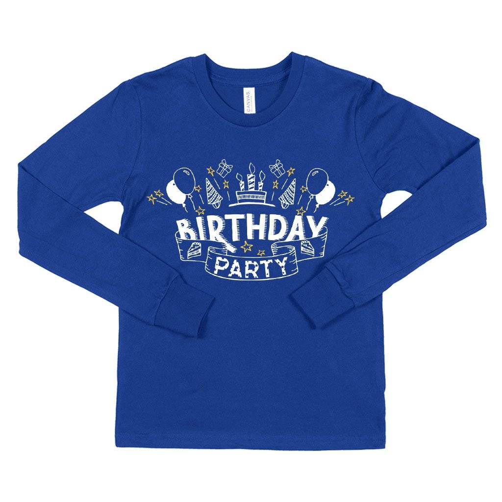 60859-0d2b99.jpeg Kids' Birthday Party Long Sleeve T-Shirt - Birthday Celebration T-Shirts Kids & Baby Kids' Clothing Color : True Royal Blue|Heather Yellow Gold|Black
