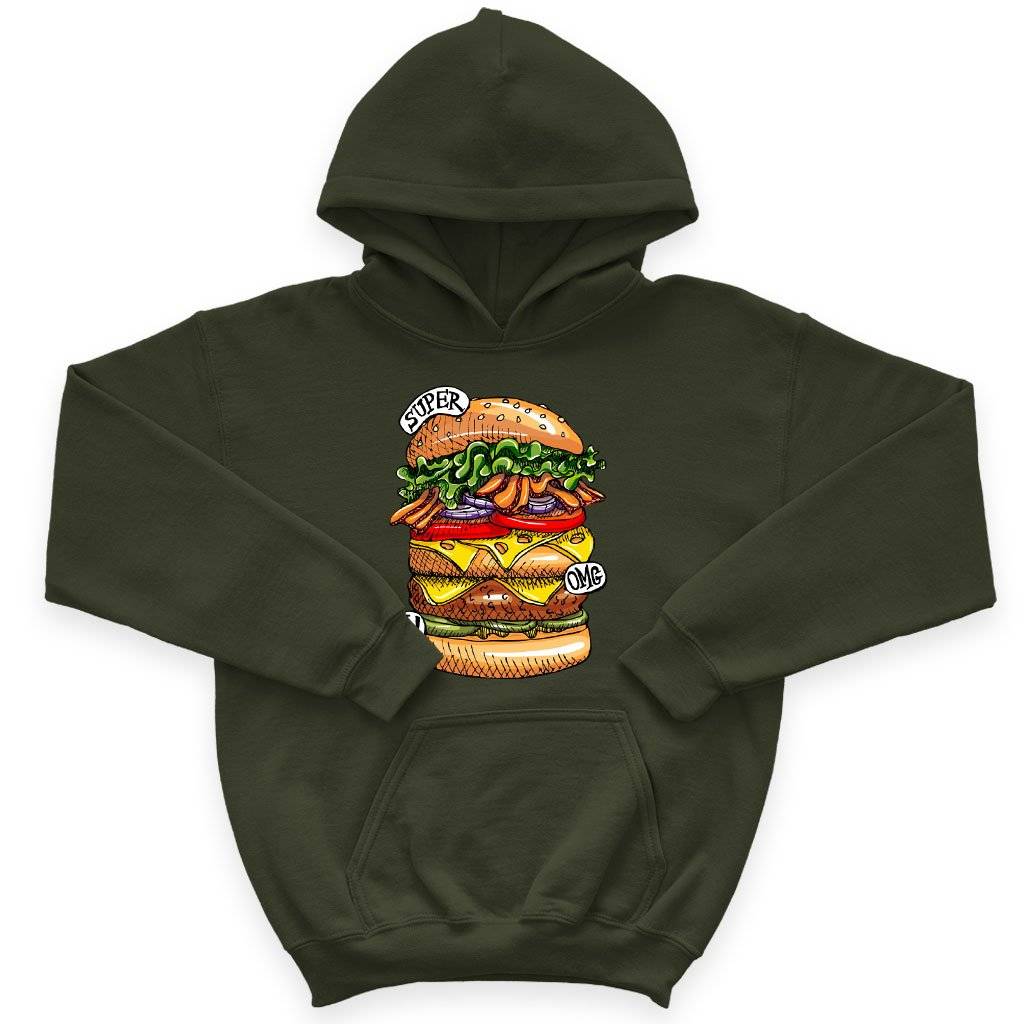 61275-414ed6.jpeg Kids' Sponge Fleece Burger Hoodie - Cool Food Hoodies Kids & Baby Kids' Clothing Color : Athletic Heather|Dark Gray Heather|Military Green