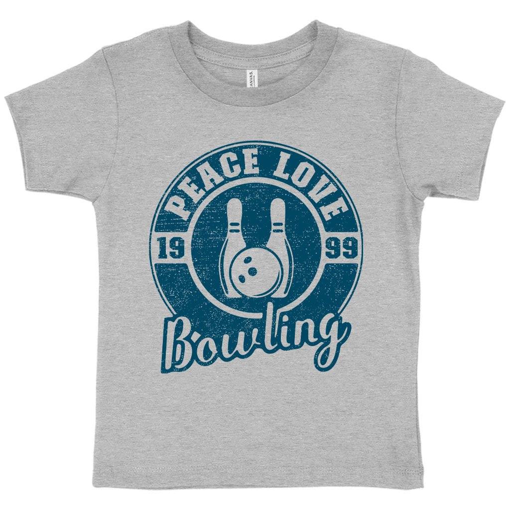61690-f54ba6.jpeg Toddler Peace Love Bowling T-Shirt - Bowling T-Shirt Design - Bowling Themed T-Shirts Kids & Baby Toddler Clothing Color : Athletic Heather|Heather Dust|Kelly