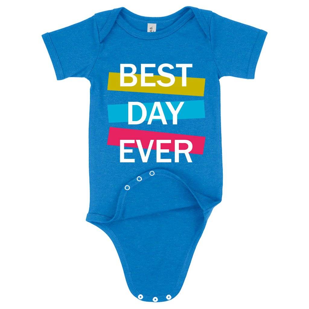 62189-3f1b01.jpeg Baby Jersey Best Day Ever Onesie - Graphic Onesies Baby Clothing Kids & Baby Color : White|Yellow|Heather Columbia Blue