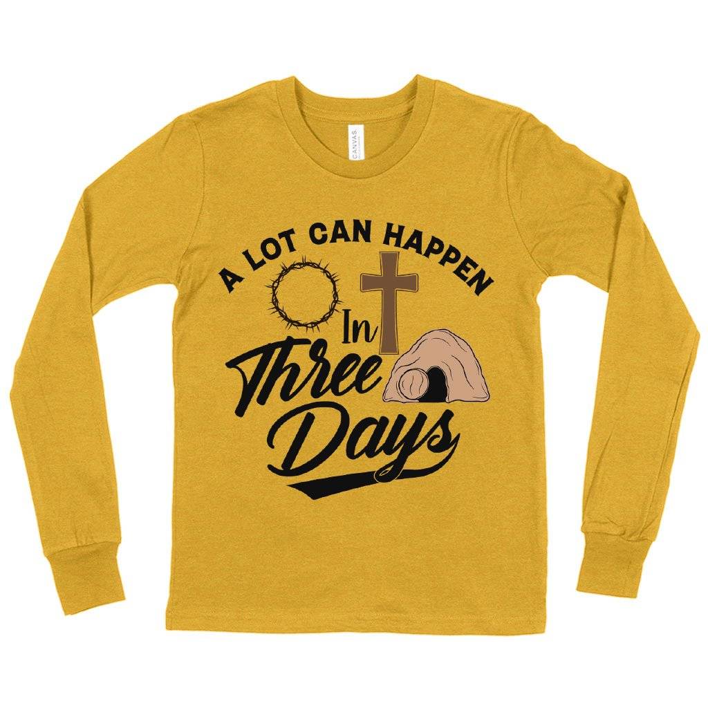 62658-543d92.jpeg Kids' A Lot Can Happen in 3 Days Long Sleeve T-Shirt - Christian T-Shirts - Religious Tee Shirts Kids & Baby Kids' Clothing Color : White|Heather Yellow Gold|Black