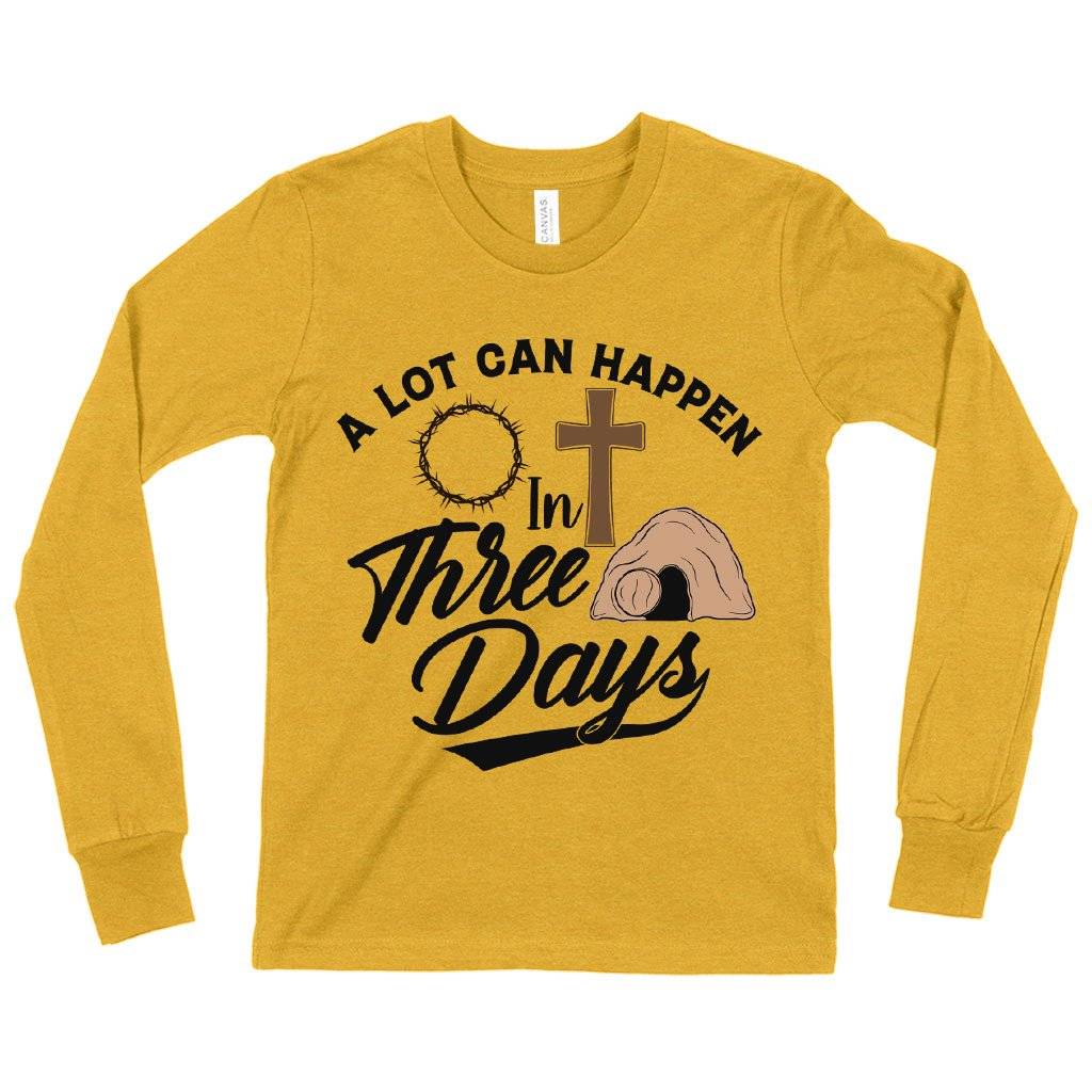 62658-756ae9.jpeg Kids' A Lot Can Happen in 3 Days Long Sleeve T-Shirt - Christian T-Shirts - Religious Tee Shirts Kids & Baby Kids' Clothing Color : White|Heather Yellow Gold|Black