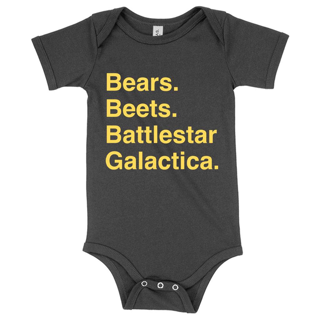 62726-66d69b.jpeg Baby Jersey Bears Beets Battlestar Galactica Onesie - BSG Onesie Baby Clothing Kids & Baby Color : Pink|Asphalt|Heather Columbia Blue