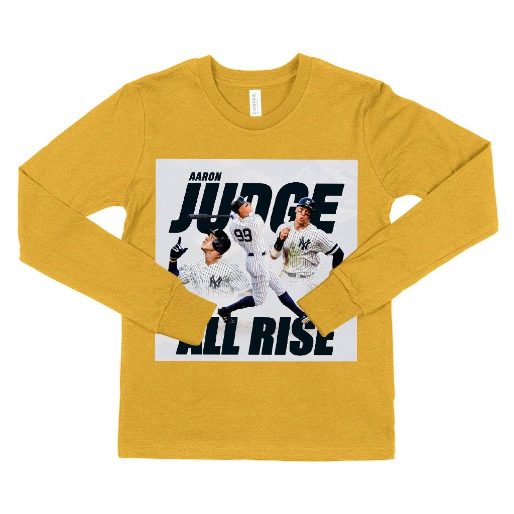 63927-f3b1a0.jpeg Kids' All Rise Long Sleeve T-Shirt - Aaron Judge T-Shirt - Fanatics Aaron Judge Kids & Baby Kids' Clothing Color : White|Black|Heather Yellow Gold