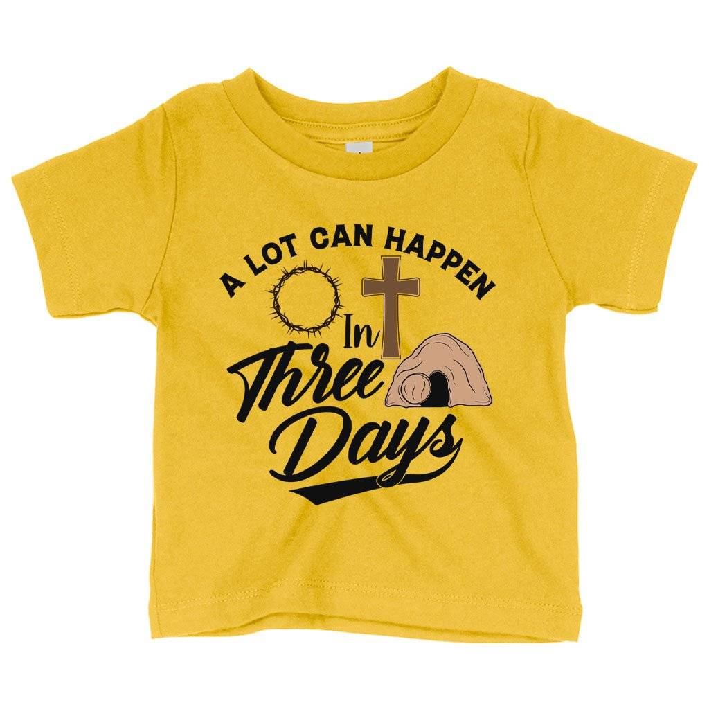 64008-22603d.jpeg Baby A Lot Can Happen in 3 Days T-Shirt - Christian T-Shirts - Religious Tee Shirts Baby Clothing Kids & Baby Color : White|Navy|Yellow