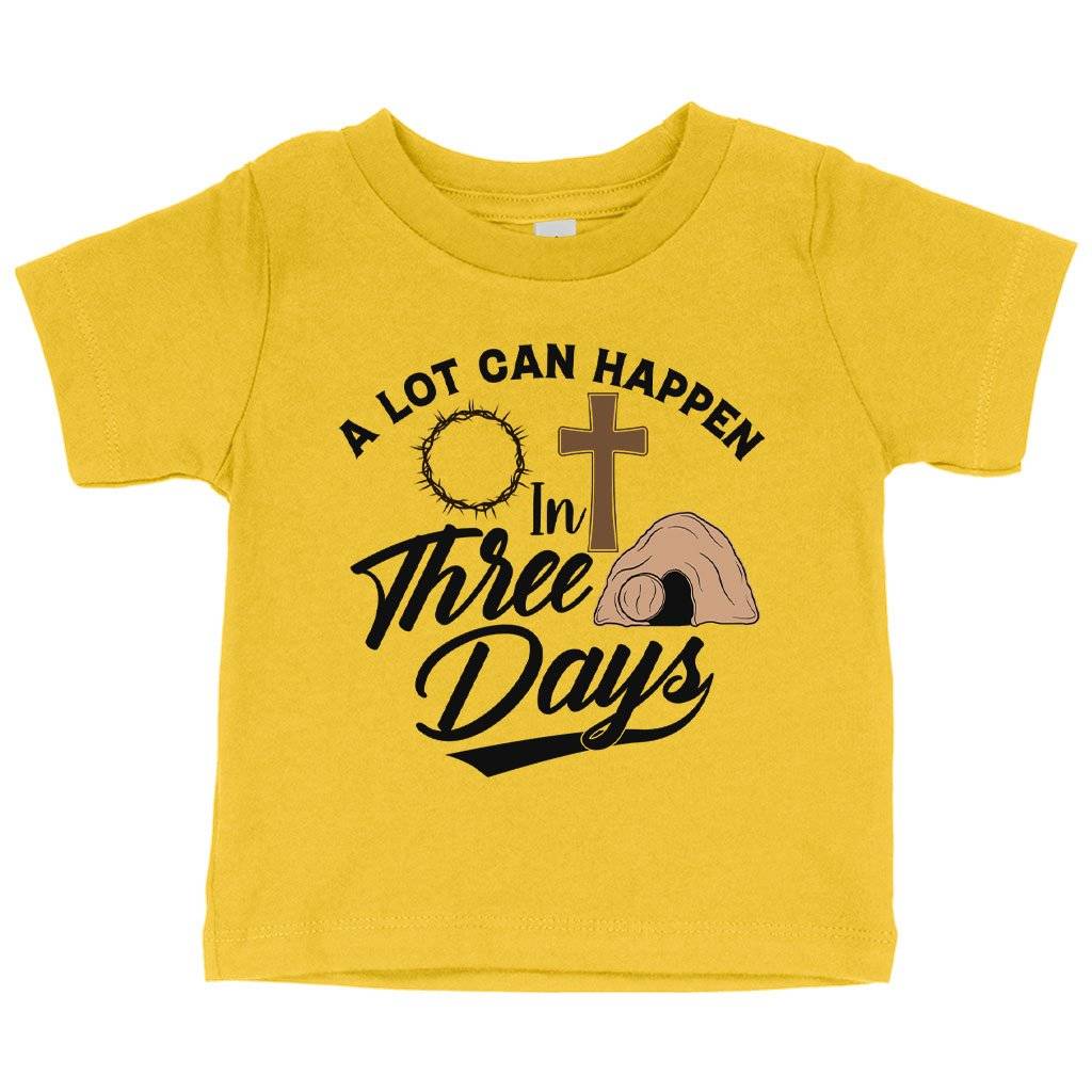 64008-c13cd6.jpeg Baby A Lot Can Happen in 3 Days T-Shirt - Christian T-Shirts - Religious Tee Shirts Baby Clothing Kids & Baby Color : White|Navy|Yellow