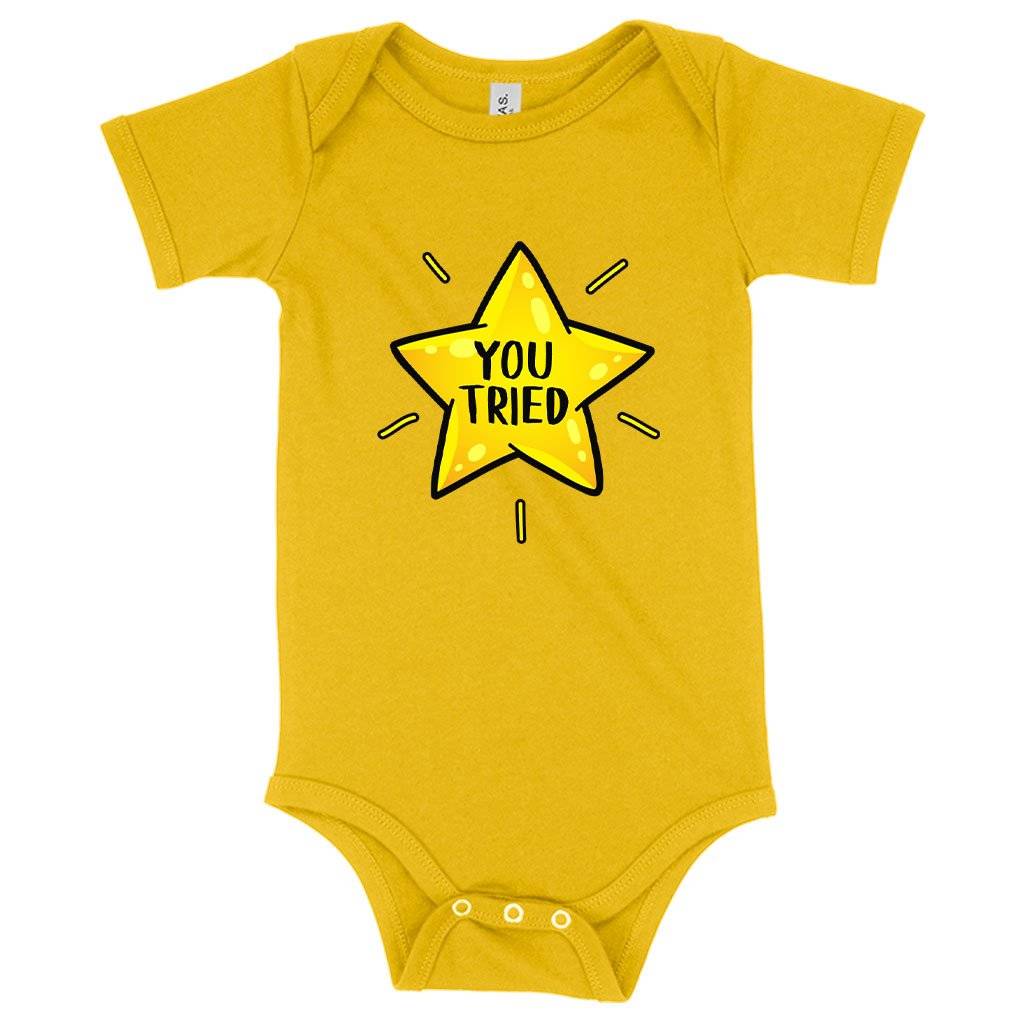 70300-0ed1cd.jpeg Baby Jersey You Tried Onesie - Gold Star Onesie - Graphic Onesie Baby Clothing Kids & Baby Color : Pink|Yellow|Heather Columbia Blue