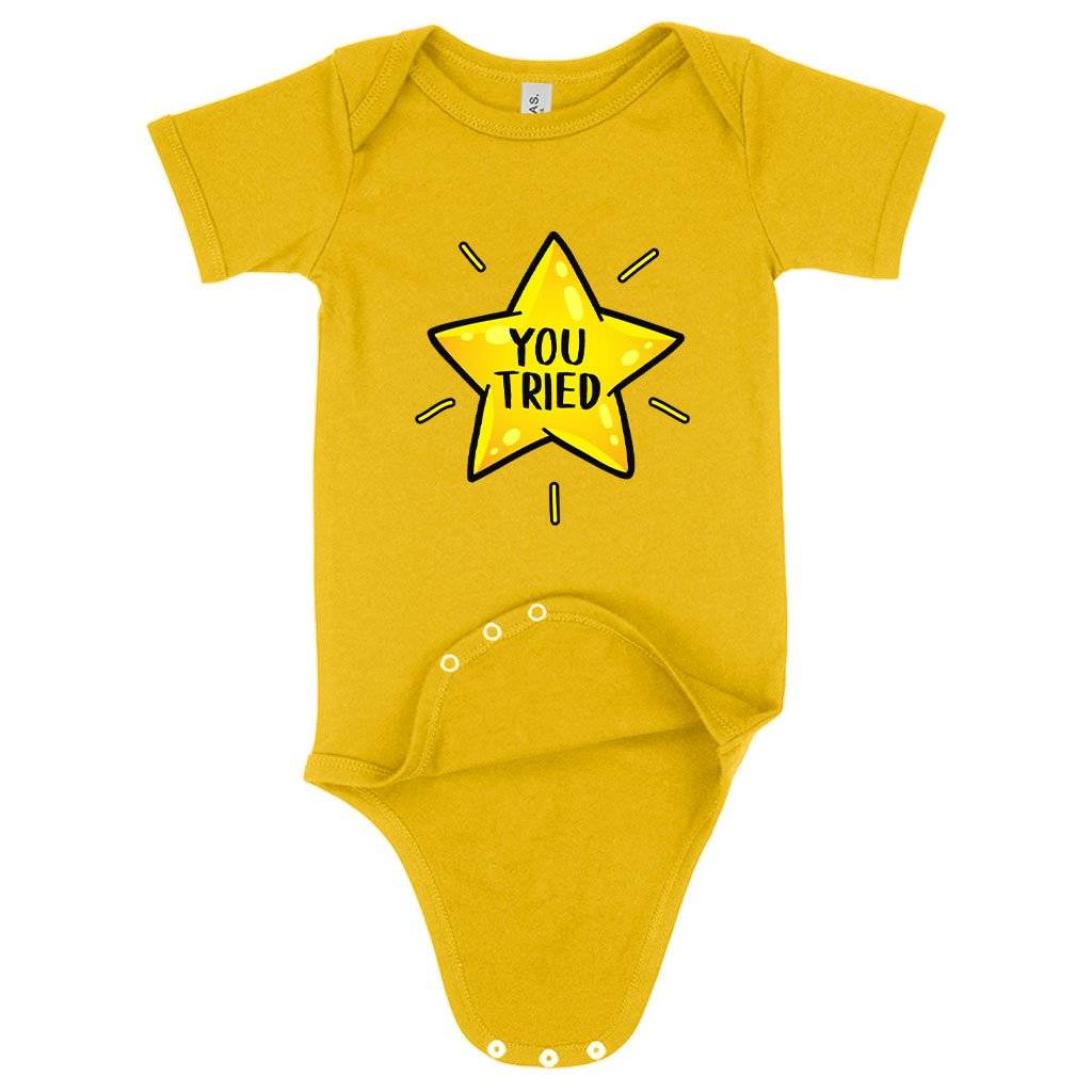 70300-18f684.jpeg Baby Jersey You Tried Onesie - Gold Star Onesie - Graphic Onesie Baby Clothing Kids & Baby Color : Pink|Yellow|Heather Columbia Blue