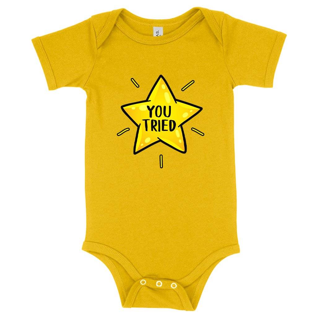 70300-939531.jpeg Baby Jersey You Tried Onesie - Gold Star Onesie - Graphic Onesie Baby Clothing Kids & Baby Color : Pink|Yellow|Heather Columbia Blue