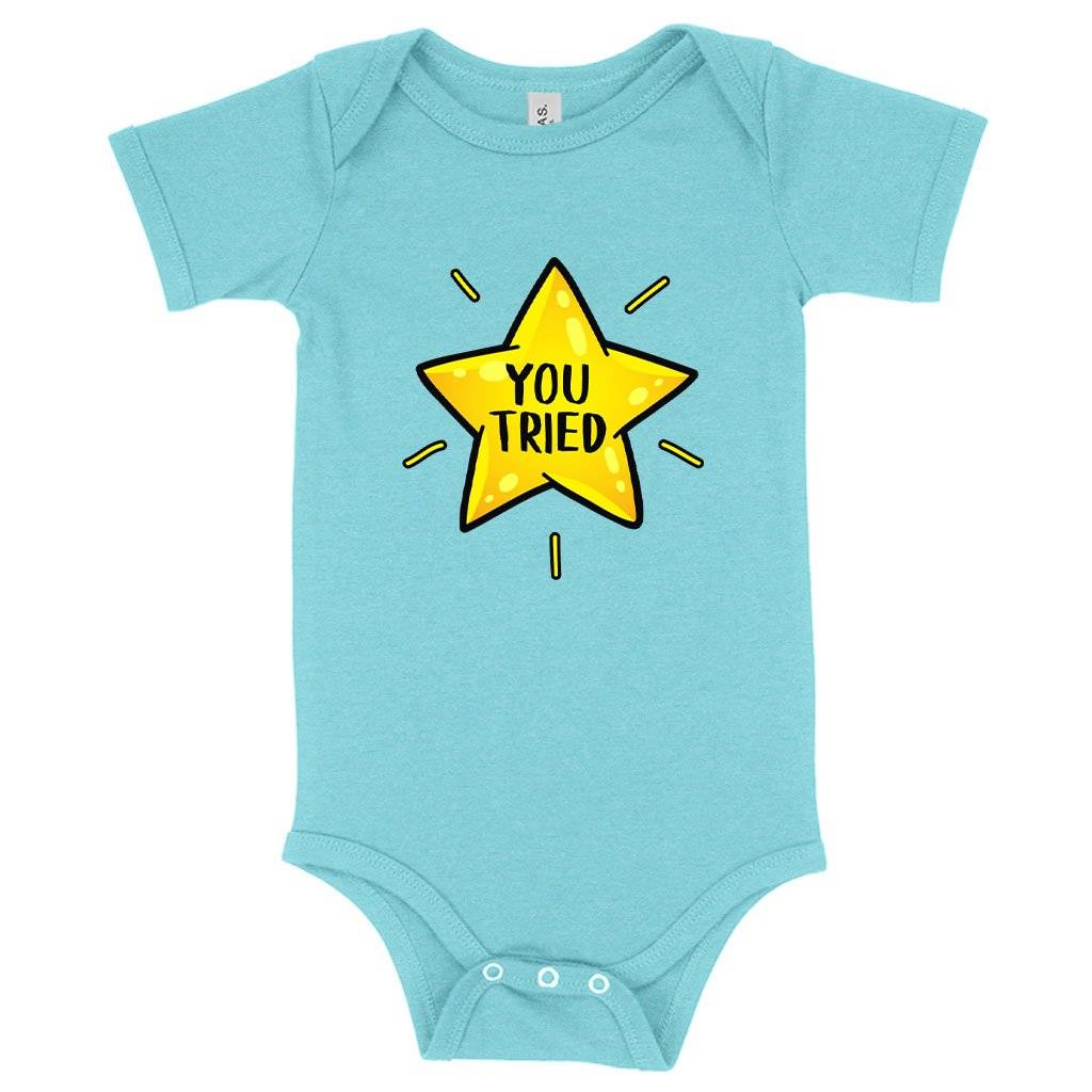 70301-181f0b.jpeg Baby You Tried Onesie - Gold Star Onesie - Graphic Onesie Baby Clothing Kids & Baby Color : Peach Triblend|Gray Triblend|Ice Blue Triblend