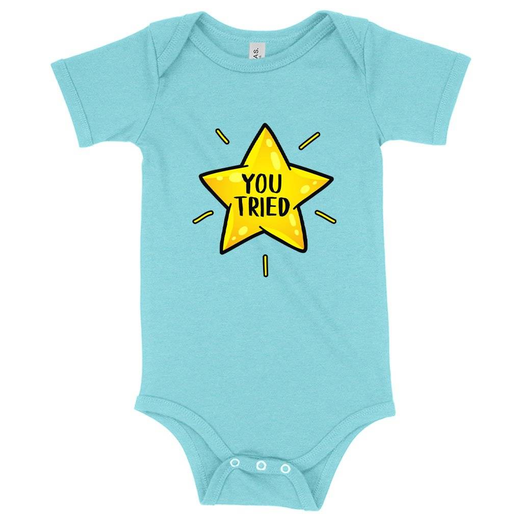 70301-2cb926.jpeg Baby You Tried Onesie - Gold Star Onesie - Graphic Onesie Baby Clothing Kids & Baby Color : Peach Triblend|Gray Triblend|Ice Blue Triblend