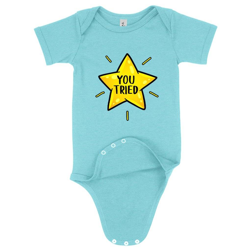 70301-7aa54d.jpeg Baby You Tried Onesie - Gold Star Onesie - Graphic Onesie Baby Clothing Kids & Baby Color : Peach Triblend|Gray Triblend|Ice Blue Triblend