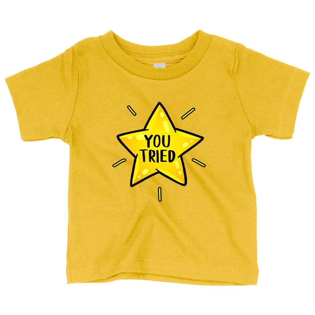 Baby You Tried T-Shirt - Gold Star T-Shirt - Graphic T-Shirt Baby Clothing Kids & Baby Color : Yellow|Pink|White 