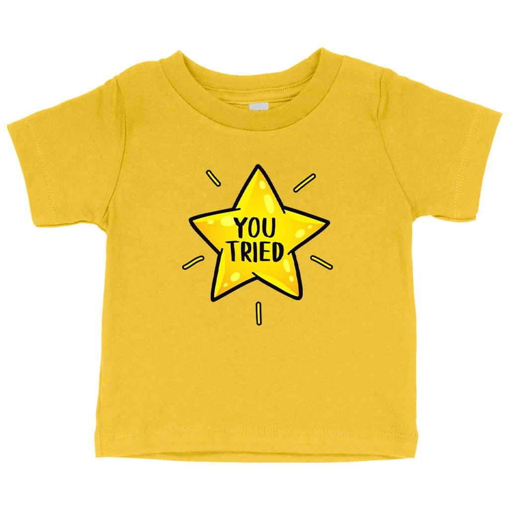 Baby You Tried T-Shirt - Gold Star T-Shirt - Graphic T-Shirt Baby Clothing Kids & Baby Color : Yellow|Pink|White 