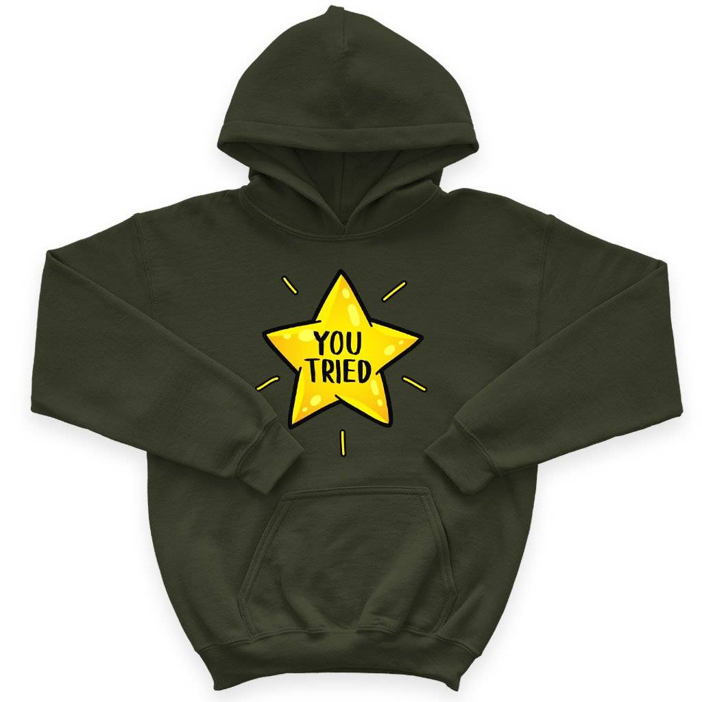 70431-40e93b.jpeg Kids' Sponge Fleece You Tried Hoodie - Gold Star Hoodie - Graphic Hoodie Baby Clothing Kids & Baby Color : Military Green|Athletic Heather|Mauve