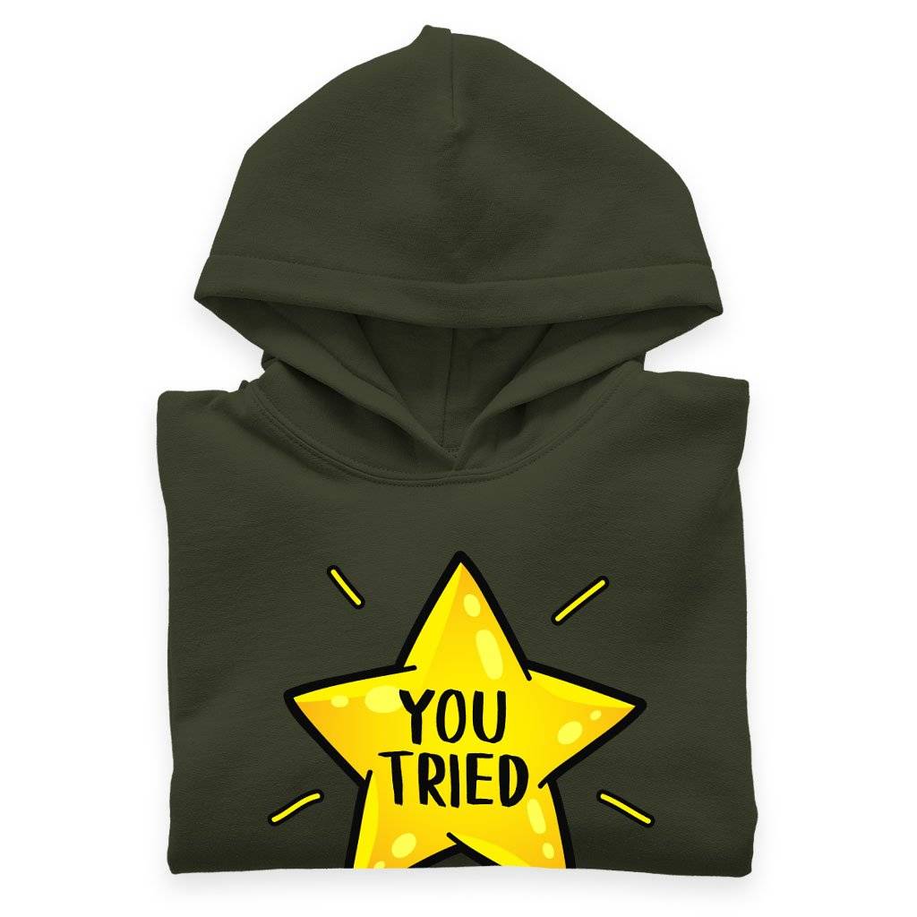 70431-4e5cf3.jpeg Kids' Sponge Fleece You Tried Hoodie - Gold Star Hoodie - Graphic Hoodie Baby Clothing Kids & Baby Color : Military Green|Athletic Heather|Mauve