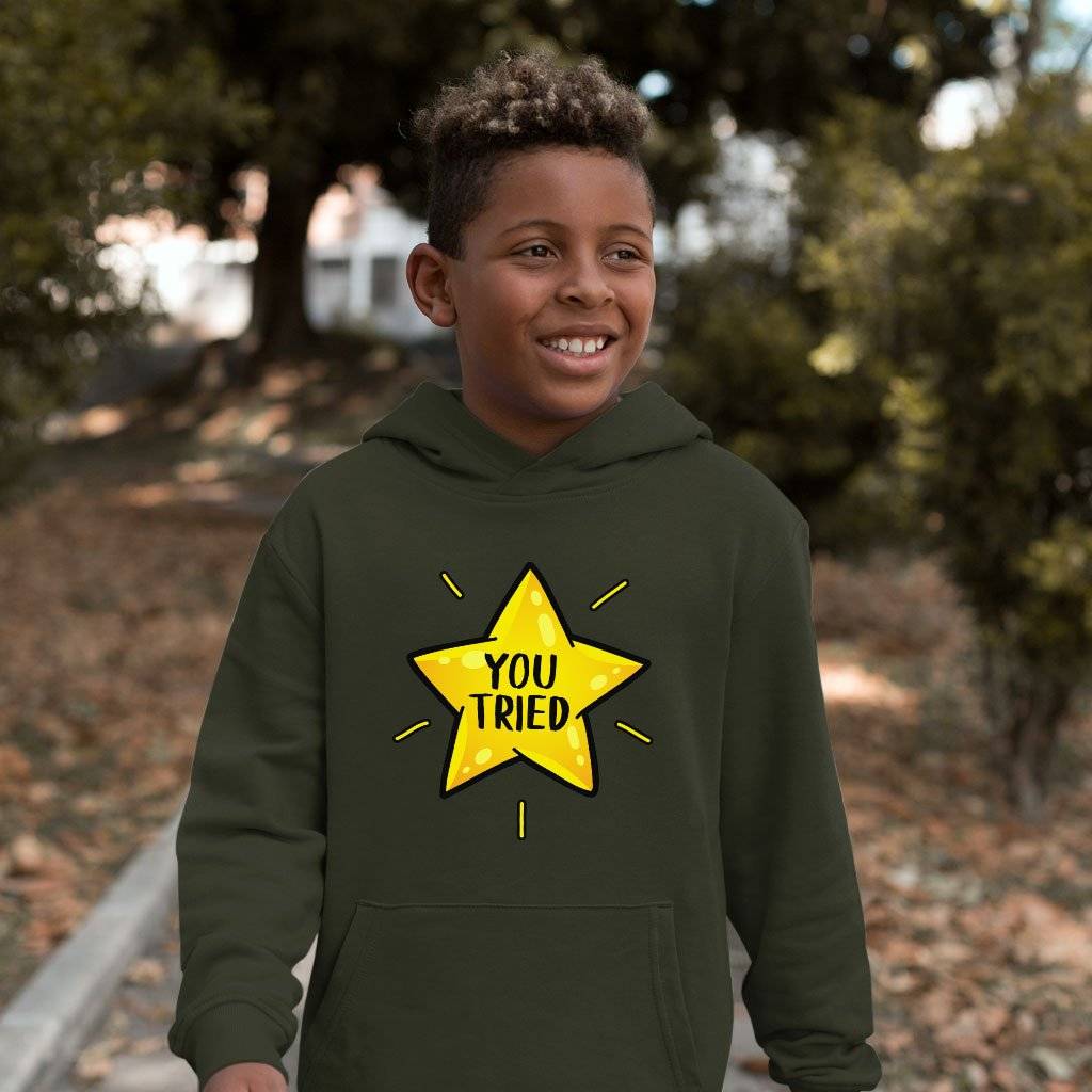 70431-e87aca.jpeg Kids' Sponge Fleece You Tried Hoodie - Gold Star Hoodie - Graphic Hoodie Baby Clothing Kids & Baby Color : Military Green|Athletic Heather|Mauve