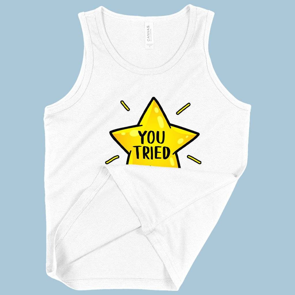 70432-25325e.jpeg Kids' You Tried Tank - Gold Star Tank - Graphic Tank Baby Clothing Kids & Baby Color : White|Neon Pink|Neon Blue