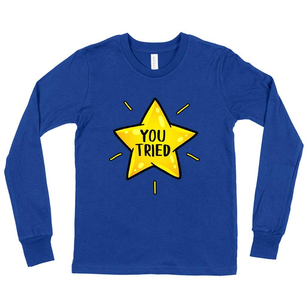 70433-12159f.jpeg Kids' You Tried Long Sleeve T-Shirt - Gold Star T-Shirt - Graphic T-Shirt Baby Clothing Kids & Baby Color : White|Gray Triblend|True Royal Blue
