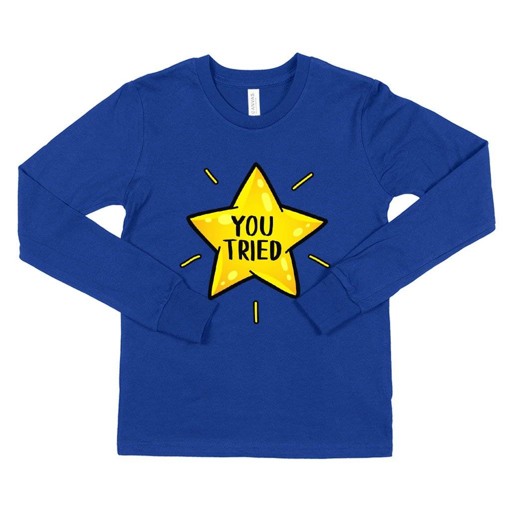 70433-6e7fd6.jpeg Kids' You Tried Long Sleeve T-Shirt - Gold Star T-Shirt - Graphic T-Shirt Baby Clothing Kids & Baby Color : White|Gray Triblend|True Royal Blue