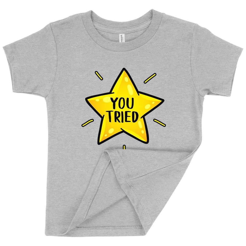 70657-77b839.jpeg Toddler You Tried T-Shirt - Gold Star T-Shirt - Graphic T-Shirt Kids & Baby Toddler Clothing Color : Kelly|Athletic Heather|Heather Red