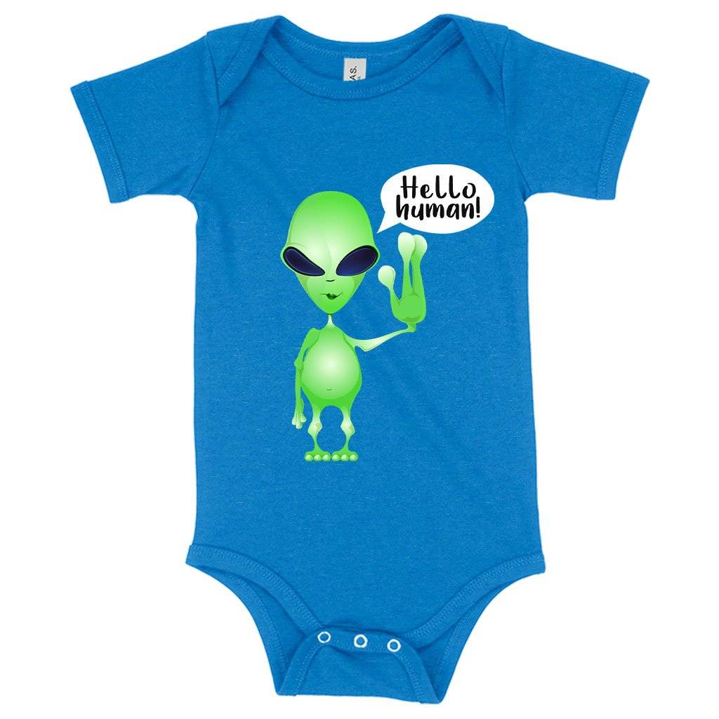 71195-54512e.jpeg Baby Jersey Hello Human Onesie - Alien Onesie Baby Clothing Kids & Baby Color : White|Asphalt|Heather Columbia Blue