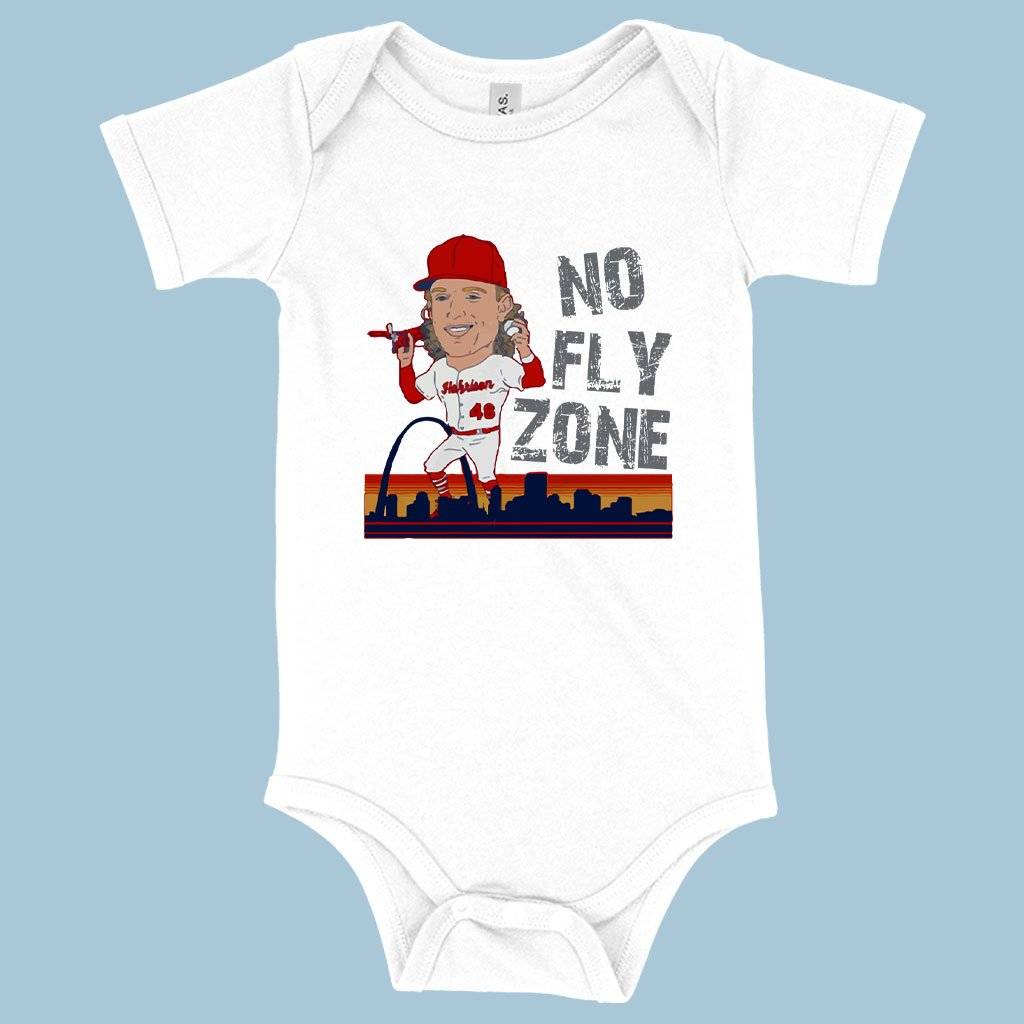 71196-1c2cb3.jpeg Baby Jersey No Fly Zone Onesie - Harrison Bader Onesie - Baseball Onesie Baby Clothing Kids & Baby Color : White|Asphalt|Heather Dust