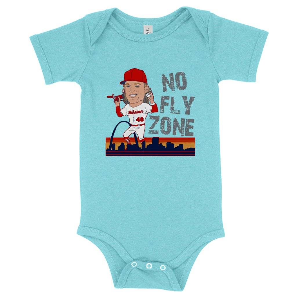 71198-c4be36.jpeg Baby No Fly Zone Onesie - Harrison Bader Onesie - Baseball Onesie Baby Clothing Kids & Baby Color : Peach Triblend|Mauve Triblend|Ice Blue Triblend