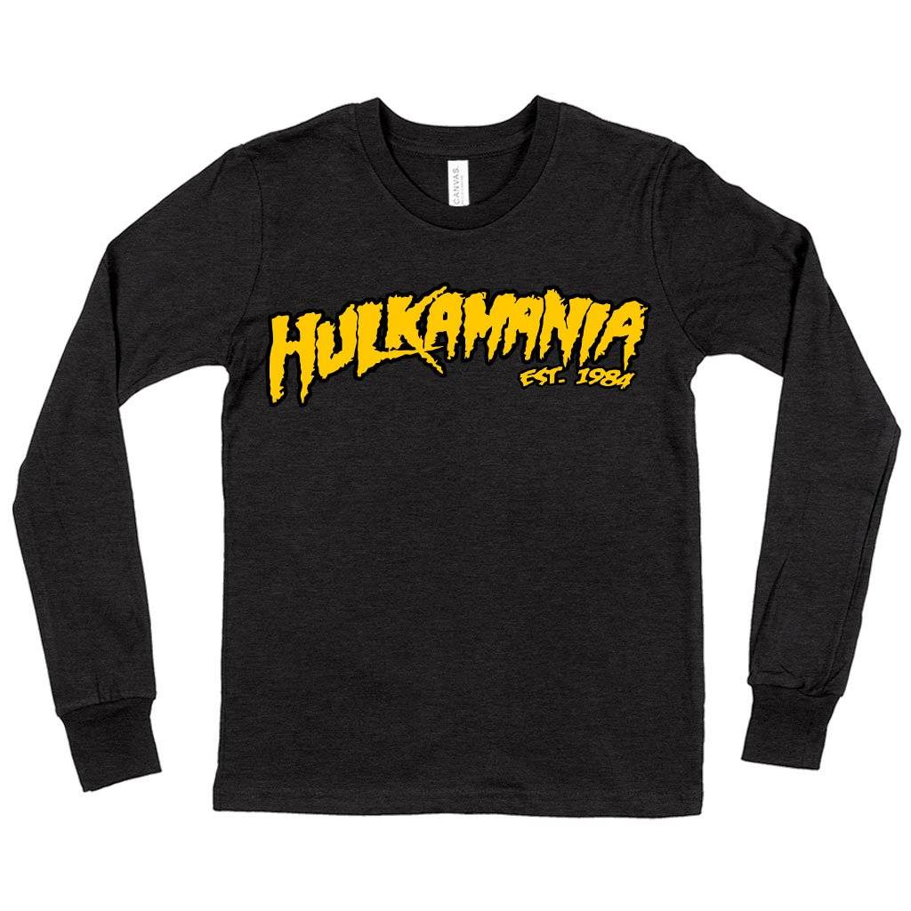 72844-ce7ab4.jpeg Kids' Hulkamania Long Sleeve T-Shirt - Hulk Hogan T-Shirt Kids & Baby Kids' Clothing Color : Heather Yellow Gold|True Royal Blue|Dark Gray Heather