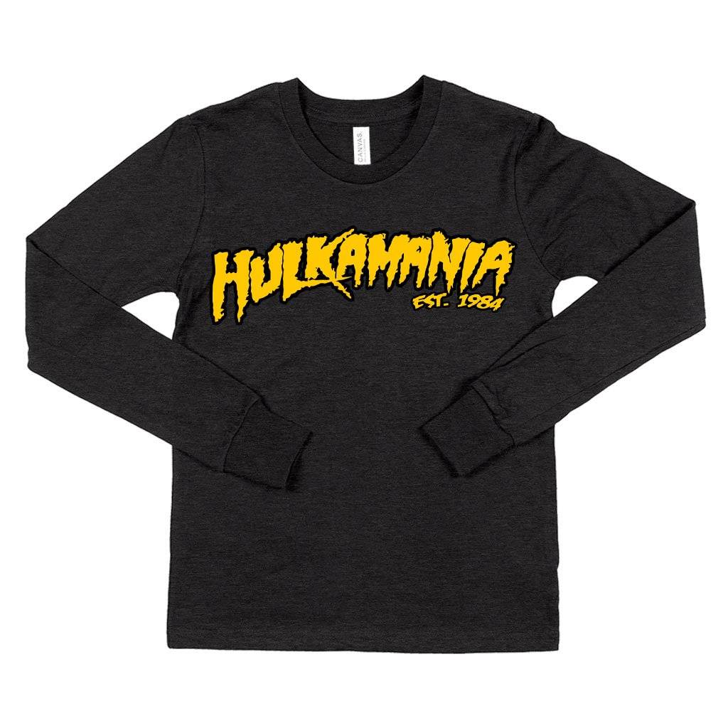 72844-f9d195.jpeg Kids' Hulkamania Long Sleeve T-Shirt - Hulk Hogan T-Shirt Kids & Baby Kids' Clothing Color : Heather Yellow Gold|True Royal Blue|Dark Gray Heather