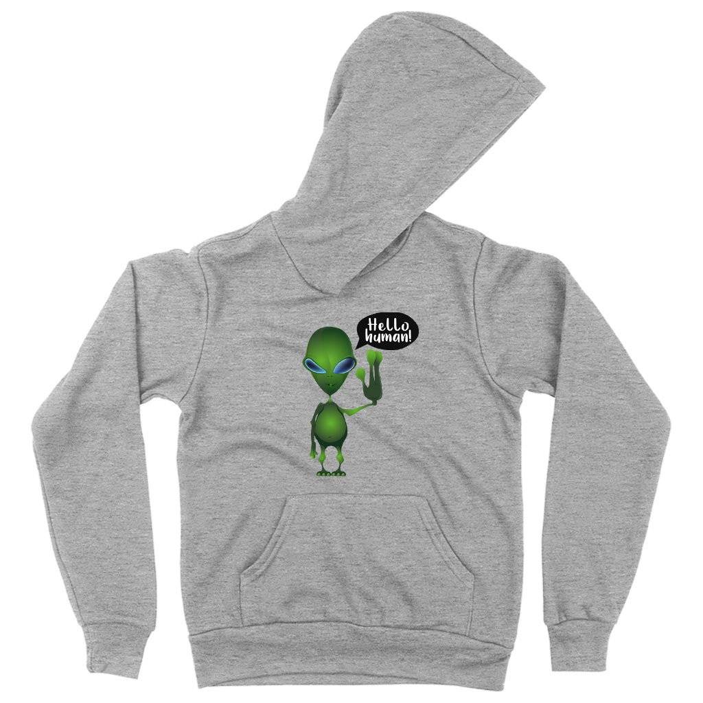73345-ea450d.jpeg Kids' Sponge Fleece Hello Human Hoodie - Alien Hoodie Kids & Baby Kids' Clothing Color : Athletic Heather|Military Green|Black